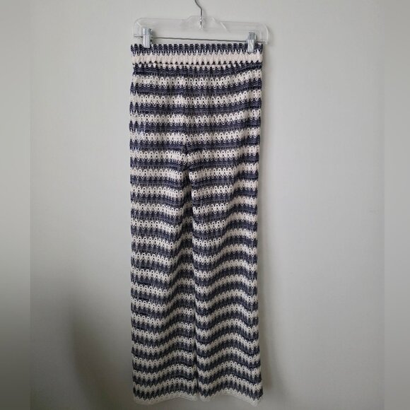 ZARA | CROCHET WIDE LEG PANTS Navy Cream Sz XS - Picture 6 of 9